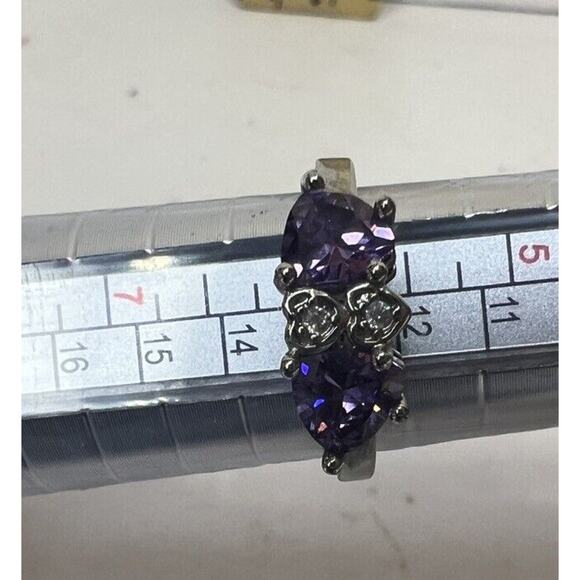 Silver Tone‎ Purple double Heart Glass Rhinestone Ring Sz 6 - Picture 5 of 5